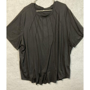Pleated Neck Shirt Womens 3XL Black Short Sleeve Stretch Casual Plus Size
